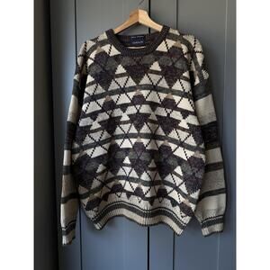 Gant Crewneck Mens XL Hand Intarsia Pattern Pullover Cotton Sweater